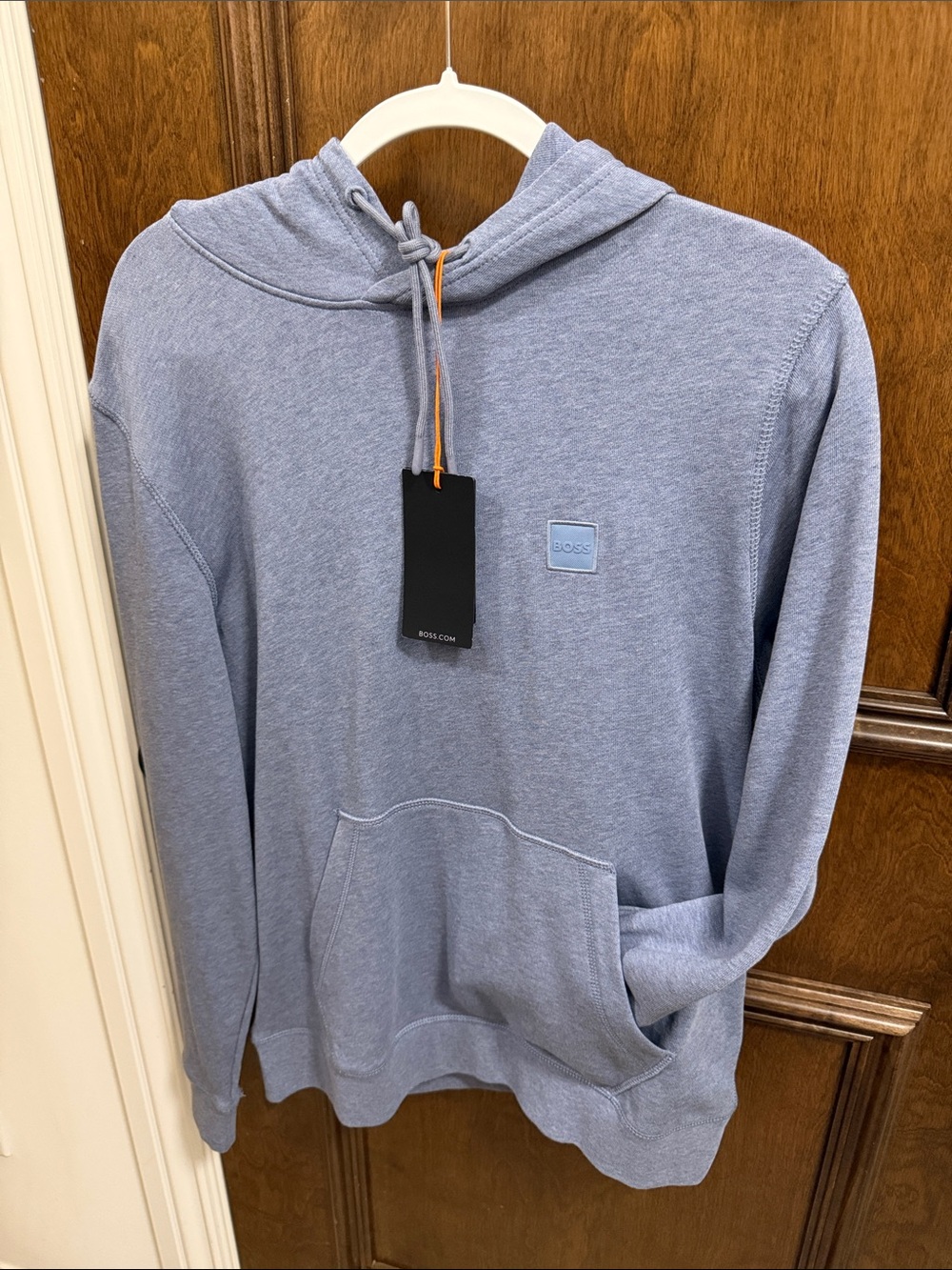 BOSS Orange Wetalk Hoodie Men’s Light Blue Logo Patch Pullover NWT